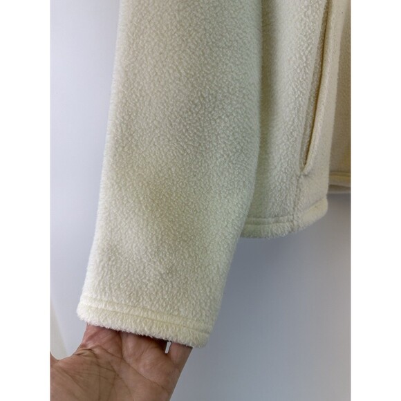 LL Bean Katahdin Fleece Half-Zip Hoodie Cream Sherpa Fleece 511655 Womens Medium - Picture 3 of 13